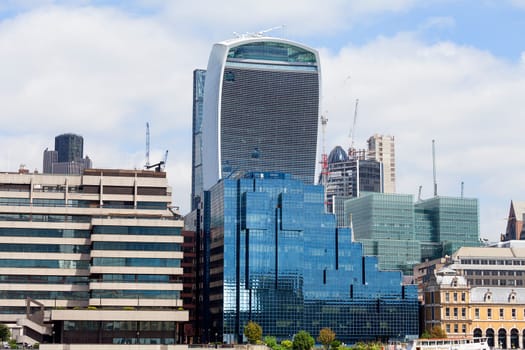 LONDON, UNITED KINGDOM - JUNE 22, 2017: Modern office buildings in London, central business district, City of London.   As of 2017, there are 17 skyscrapers in London that reach a roof height of at least 150 meters