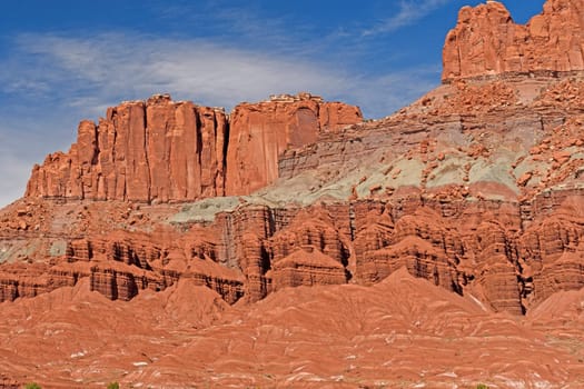Dramatic Red Rock Cliffs and Formations in the Desert in Capit0l Reef National Park in Utah