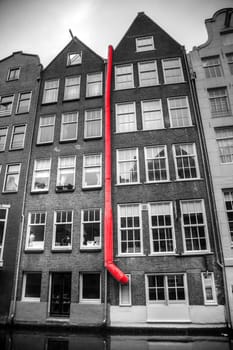 Amsterdam. black and white photo with elements of red