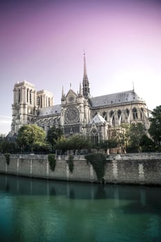 Notre Dame de Paris Cathedral, France. Gradient of two colors Serenity and Rose Quartz.