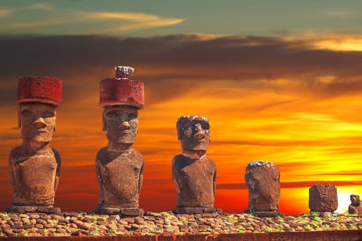 Moais at Ahu Tongariki (Easter island, Chile)