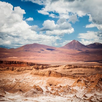 Amphitheatre is beautiful geological formation of Moon Valley in Atacama Desert, Chile