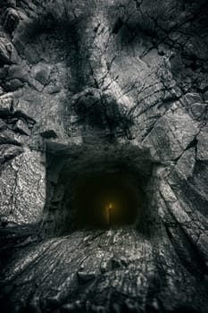 boy goes to the cave in the form of the face. Adventure