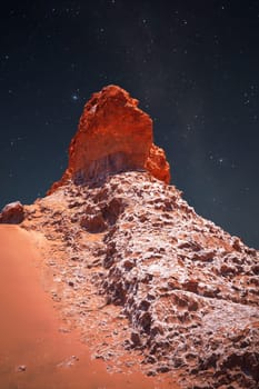 At night, under the light of stars. Valle de la Luna (Moon Valley) close to San Pedro de Atacama, Chile
