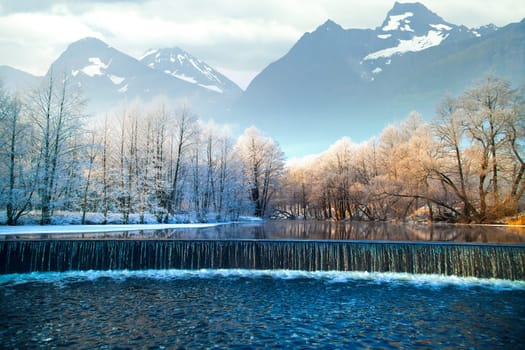 Falls in the winter. Picturesque scenery of winter. winter mountains. Norway
