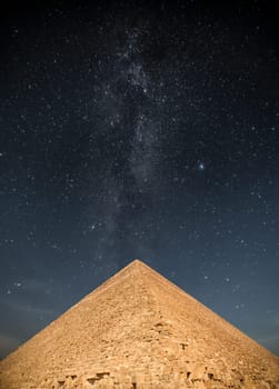 Milky Way. pyramids of the pharaohs in Giza. Cairo, Egypt