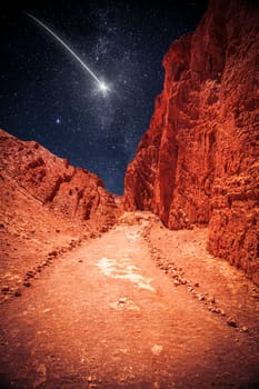 falling star .  Moon Valley in Atacama Desert, Chile