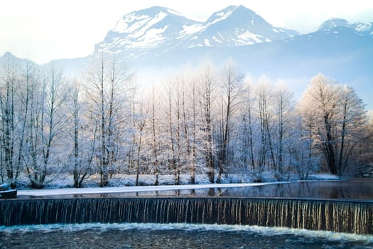 Falls in the winter. Picturesque scenery of winter. winter mountains. Norway