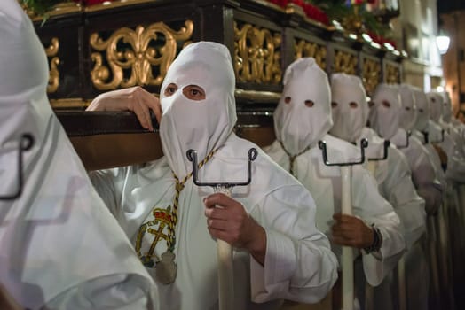 Badajoz, Spain, sunday. march 28. 2018. brotherhood and brotherhood of our father jesus of humanity, our fatherjesus of the arrest and Mary most holy of sorrows