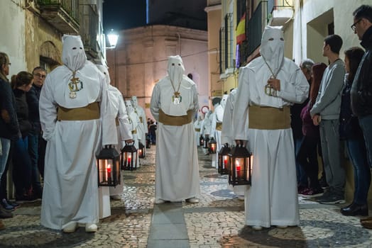 Badajoz, Spain, sunday. march 28. 2018. brotherhood and brotherhood of our father jesus of humanity, our fatherjesus of the arrest and Mary most holy of sorrows