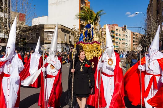 Badajoz Spain sunday. march .27. 2018. Procession of Nazarenes. Easter in the city of Badajoz Extremadura Spain