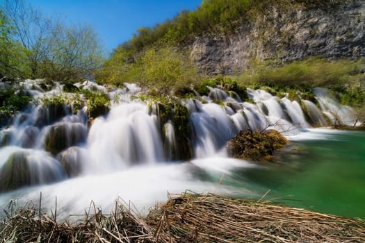Plitvice Lakes,landscape with waterfall long exposure