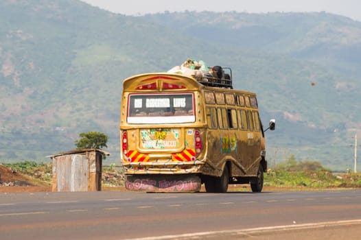 Nairobi,Kenya,Afrique-06/01/2018.Colorful bus of several motifs in Kenya's countryside in Africa