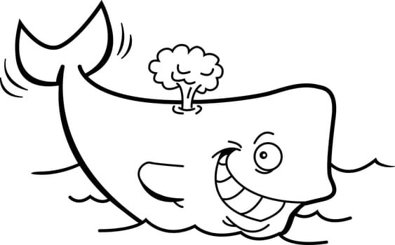 Black and white illustration of a smiling whale with a blow spout.