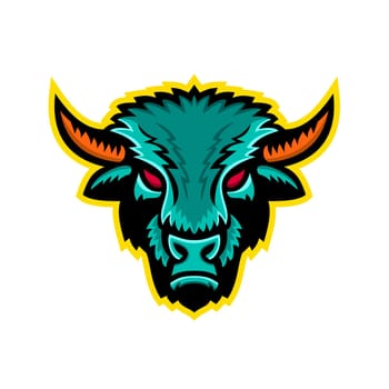 Mascot icon illustration of an American bison or American buffalo viewed from front on isolated background in retro style.