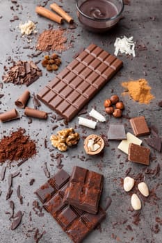 Delicious chocolate on a rustic grey background