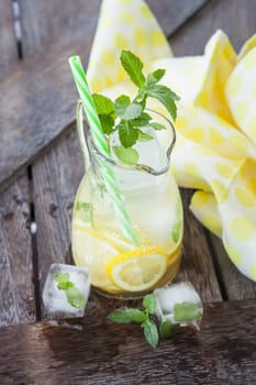 Homemade lemonade with lemon and mint