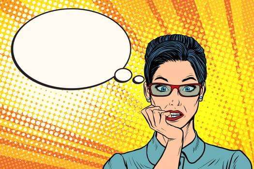 woman bites her nails. Nerves stress and panic. Pop art retro vector illustration cartoon comics kitsch drawing
