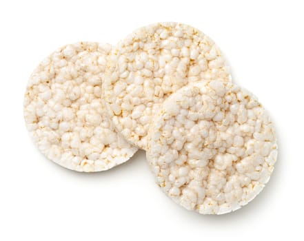 puffed rice bread isolated on white background. top view