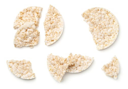 puffed rice bread isolated on white background. top view