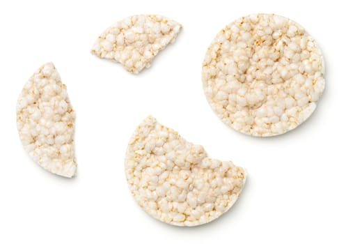 puffed rice bread isolated on white background. top view