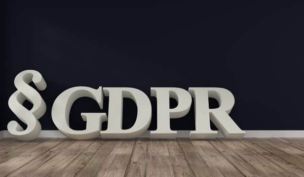 Room with wooden floor with the letters GDPR, General Data Protection Regulation, 3d concept rendering