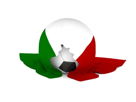 Soccer ball with the Italian flag, soccer championship concept 3d rendering