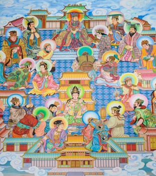 Traditional Chinese mural on temple wall