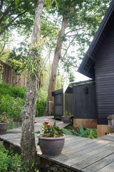 Wooden bangalow in hotel resort, stock photo
