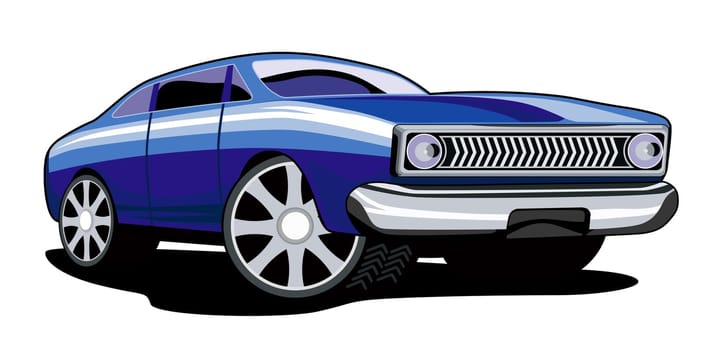 Illustration of blue ford fairmont car isolated on white background done in retro style.