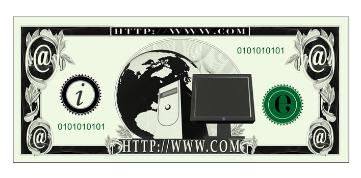 Illustration of dollar money currency computer internet isolated on white background done in retro style.