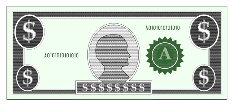 Illustration of a dollar play money done in retro style.