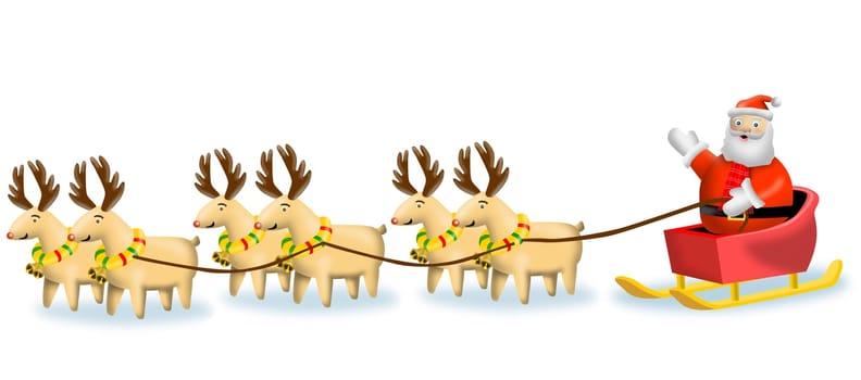 Illustration of a reindeer and Santa on a sleigh isolated on white background done in retro style.