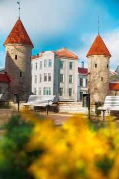 Guard towers of Viru Gate in Tallinn . Estonia