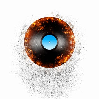 Illustrated record. Vinyl in fire.