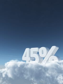 the number forty-five and percent signs on clouds - 3d rendering