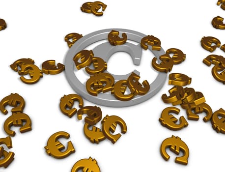 copyright symbol and euro sign - 3d rendering