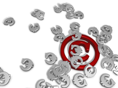 copyright symbol and euro sign - 3d rendering