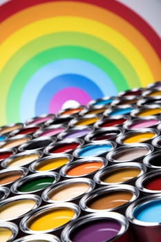 Rainbow, tin metal cans with color paint