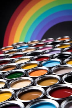Full Buckets of rainbow colored oil paint