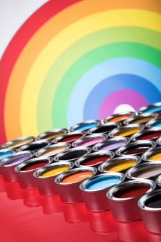 Rainbow, tin metal cans with color paint