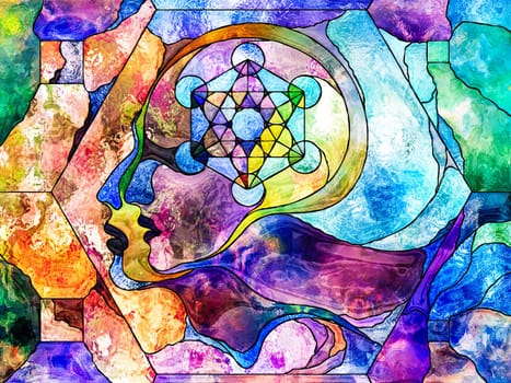 Stained Glass Forever series. Abstract background made of color fragments, shape patterns and symbols for use with projects on art, space division and design