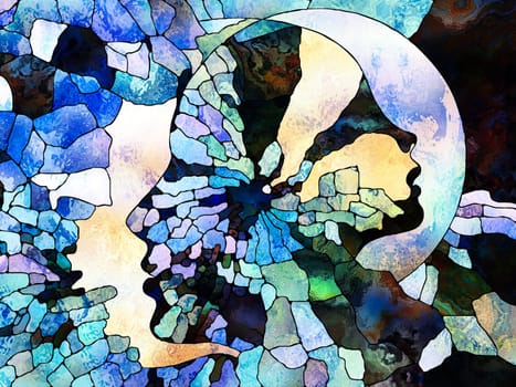 Stained Glass Forever series. Creative arrangement of color fragments, shape patterns and symbols as a concept metaphor on subject of art, space division and design