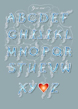 Artistic alphabet with encrypted romantic message We make a good team. Cartoon orange letters with bright decor. Funny hands looking at each other. Inscriptions - Decipher the message and Start here. Illustration