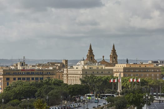 VALLETTA, MALTA - OCTOBER 30, 2017: Traffic through downtown area of Valletta in Malta.