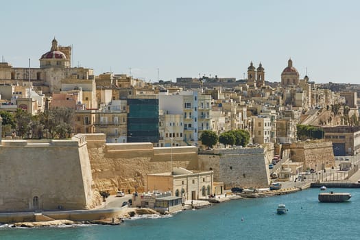 VALLETTA, MALTA - OCTOBER 30, 2017: View of an old architecture, coast and downtown area of Valletta in Malta.