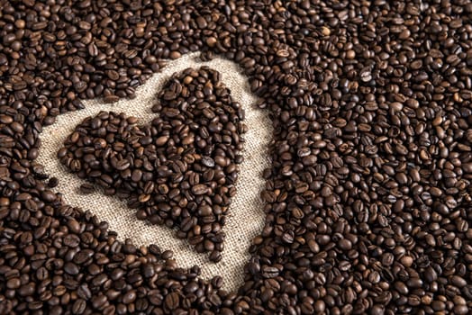 heart in a lot of coffee beans