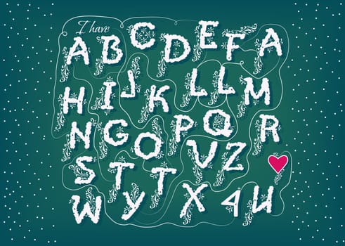 Artistic alphabet with encrypted romantic message We make a good team. Cartoon orange letters with bright decor. Funny hands looking at each other. Inscriptions - Decipher the message and Start here.  Illustration