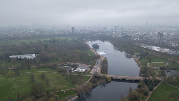 Aerial view of London Hyde Park UK United Kingdom drone top view