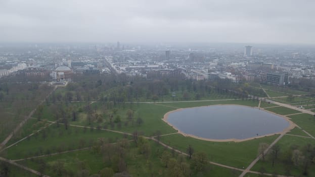 Aerial view of London Hyde Park UK United Kingdom drone top view